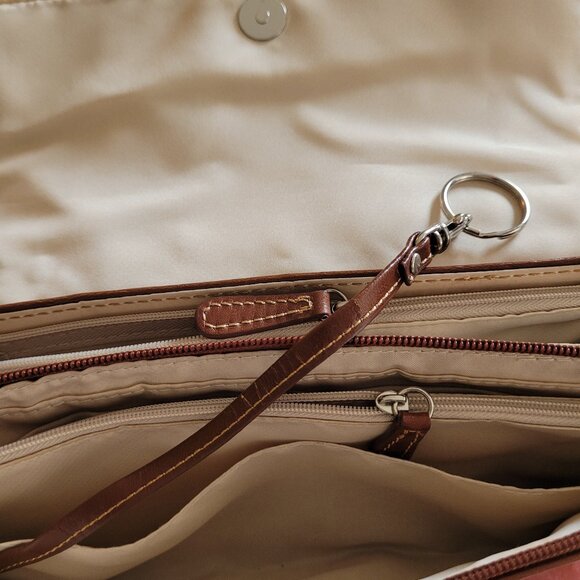 Giani Bernini Brown Leather Crossbody Handbag Multi-Zip Pockets - Picture 3 of 11